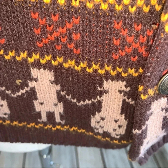 Vintage Jersild DuPont Orlon Men’s XL Cardigan Sweater Brown Nordic Moose 1950s - Picture 12 of 14